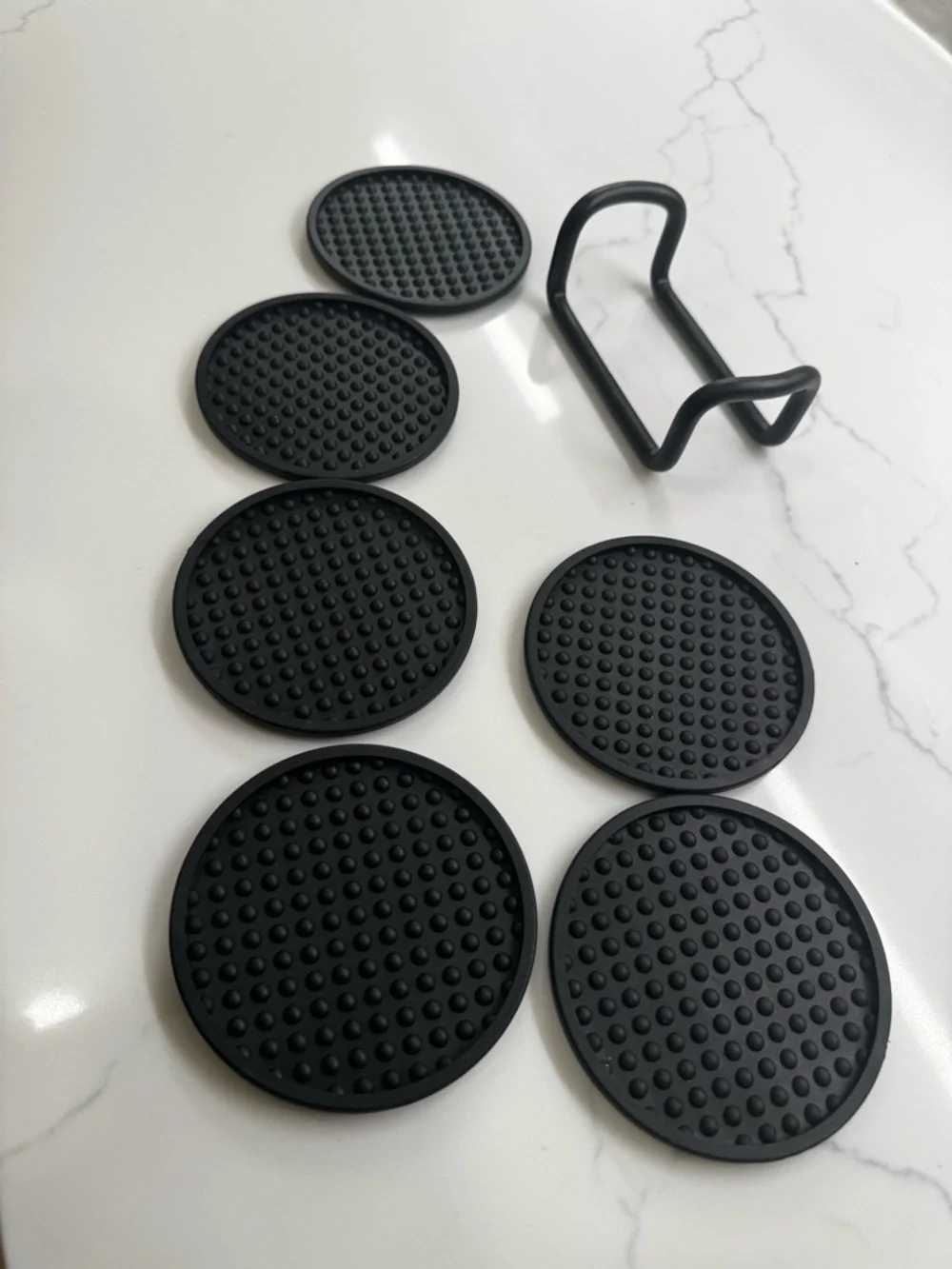 Modern Black Silicone Coaster Set with Metal Holder (6 Pack)